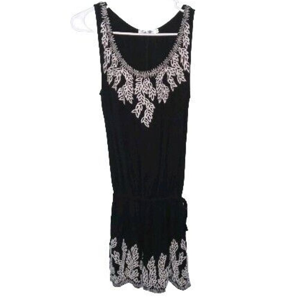 Molĺo Rello Boho Black Tank Drop Waist Dress White Embroidery M Coastal Cowgirl